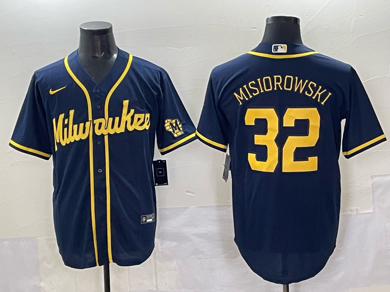 Men 2025 Milwaukee Brewers #32 Misiorowski blue Nike MLB Jersey style 02->seattle mariners->MLB Jersey
